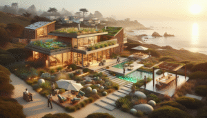 alt_text: Modern coastal home made of fire-resilient materials, blending eco-friendly design with nature's beauty.