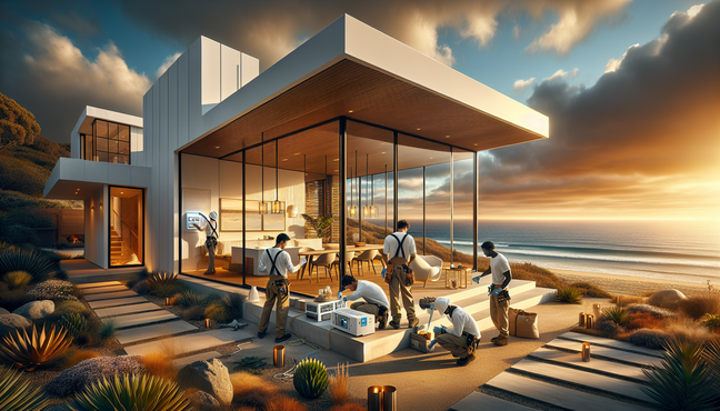 alt_text: Modern coastal home remodel featuring eco-friendly tech, stunning views, and lush landscaping.