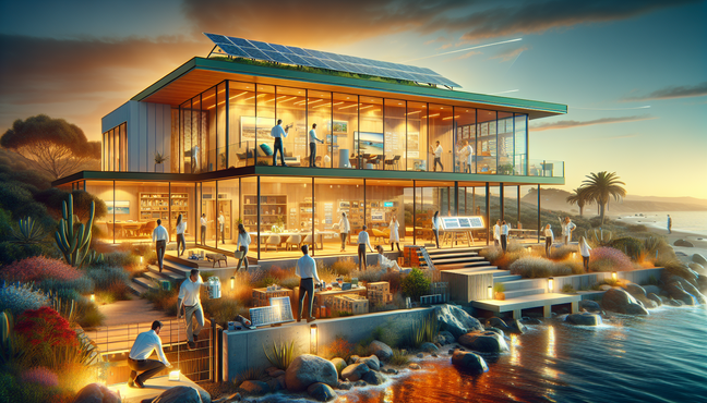 alt_text: A modern home by the coast with solar panels, energy-efficient windows, and eco-friendly upgrades.