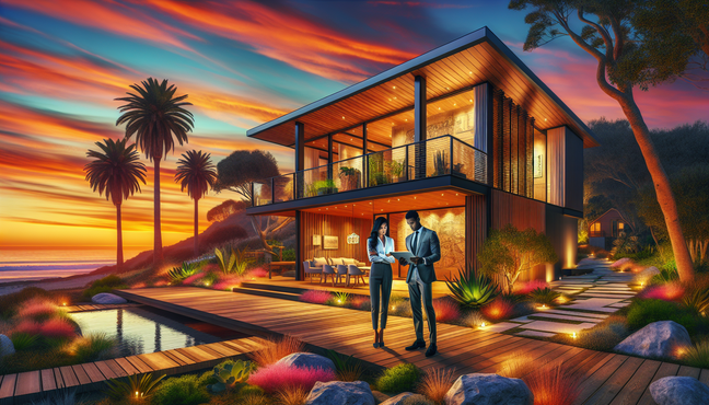 alt_text: Modern eco-friendly home by the coast at sunset, showcasing renovation collaboration and sustainability.