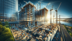 alt_text: A vibrant construction site in California, showcasing diverse workers and modern architecture trends.