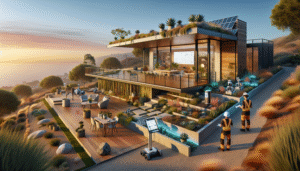 alt_text: Modern coastal home exemplifying eco-friendly renovation trends in California for 2025 at golden hour.